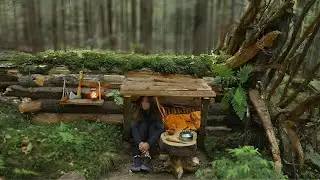 Build survival BUNKER in the Wild | Overnight bushcraft camp alone | Outdoor cooking