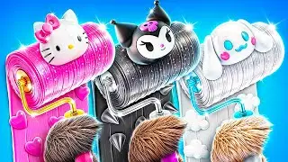 One Colored Dog House Challenge! Hello Kitty vs Kuromi vs Cinnamoroll!