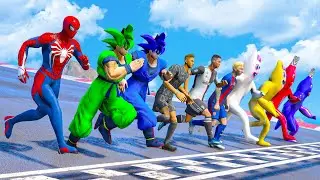 SPIDER-MAN,COLORS GOKU,GARTEN Of BANBAN VS FOOTBALLER(RONALDO,MESSI,NEYMAR)| Running Challenge #1001