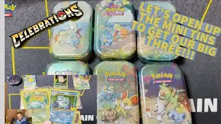 I opened a BUNCH of the Pokémon Celebrations Mini Tins. Here is what we Pulled! *BIG THREE PULLS*