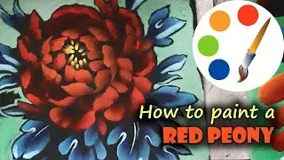 How to paint a RED PEONY by a flat brush, Onestroke, Tutorial
