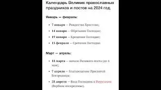 2024 г Православные праздники январь-апрель