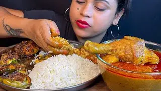Eating Rice & Lal Lal Murgir Jhol | Spicy Chicken Curry With Rice Eating | Mukbang Eating Show