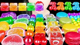ASMR MUKBANG | RAINBOW HONEY JELLY CANDY Desserts (Kinjo jelly, Cheery kohakuto, Tik tok Macarons)