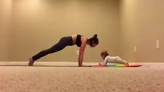 Adorable six month old baby holds a plank position for 34 seconds