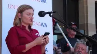 United Voice member Jessie at Perth #FightForOurRights rally