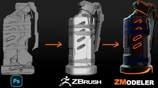 Timelapse Modeling Cyberpunk Grenade in ZBrush - ZModeler Tool - Sculpting ZBrush