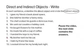 Subjects and Objects - Direct and Indirect Objects