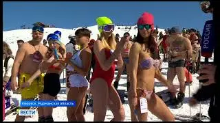 Хибины бикини 2018. Спуск на горных лыжах в купальниках