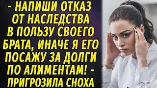 - Откажись от своей доли в квартире в пользу брата, или я посажу его за долги по алиментам!