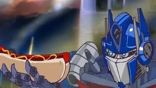 Optimus Prime Eats A HotDog
