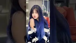 Asian girl haircuts hair dye blue color straightener hair long straight hair cute Japanese style