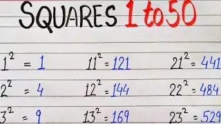 square 1 to 50 | learn square root 1 to 50 |1 to 50 square root