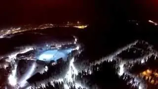 Полет над ночным Биатлонным центром в Ханты-Мансийске. Видно всю трассу!