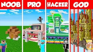 Minecraft Battle: NOOB vs PRO vs HACKER vs GOD: SECURE SAFEST HOUSE BASE BUILD CHALLENGE / Animation