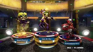 Star Oxide, Star Cortex and Robot Crunch Bandicoot Winning Podium. (Crash Nitro Fueled)