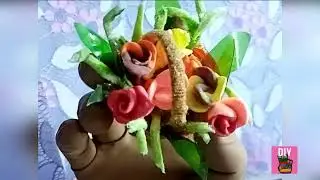 Корзинка с розами из легкого пластилина и пластиковой крышки