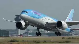 Thomson Airways B787 B767 takeoffs at Manchester Airport.