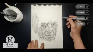 drawing sketch portrait oldman face With pen | by Moe Art Studio