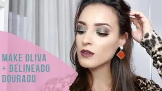 MAKE MARROM E OLIVA COM DELINEADO DOURADO