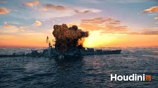 Battle Ship Firing at Ocean in Houdini