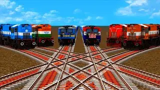 6 Colorful Indian Trains Crossing On Red Bumpy Six Forked Diamond Railroad Track🚦Train Simulator 22