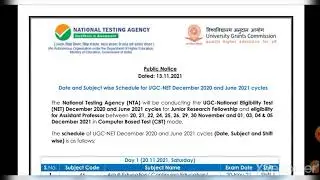 UGC NET& JRF 2021 Exam Date & Subject wise Schedule || NTA || Latest Update