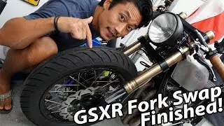 GSXR600 Forks FITTED! on a 75 CB550 - CB550 Cafe Racer Build Pt. 80