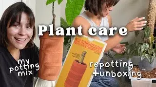 A day of plant care | unboxing, repotting, & lots of plant chores with me!