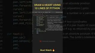 How to Impress a Girl using python 😍🔥 Draw a heart ❤️ using turtle #shorts #python