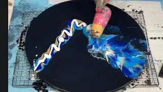TABLE TOP TRANSFORMATION ~ diy art acrylic pouring on pine table top ocean themed colours STUNNING
