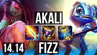 AKALI vs FIZZ (MID) | 6 solo kills, Legendary, 1200+ games, 20/5/8 | EUW Master | 14.14