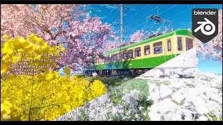 【背景メイキング】 桜と菜の花と江ノ電／3Dモデリング【blender/clipstudio】