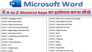 MS Word 2021 Shortcut Keys and Functions all A to Z