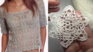 Мотив крючком Ажурная кофта из льняной пряжи