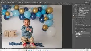 Fixing a background with a balloon garland in photoshop, quick select, paint, mask