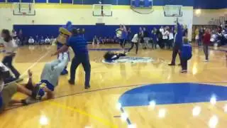 2012 13 Maine Endwell pep rally tug a war face plant