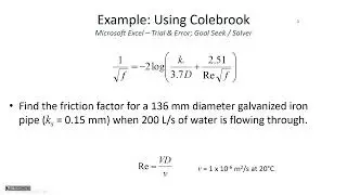 Darcy-Weisbach friction factor Jain, Colebrook; pipe diameter sizing - CE 331, Class 4 (18 Jan 2023)