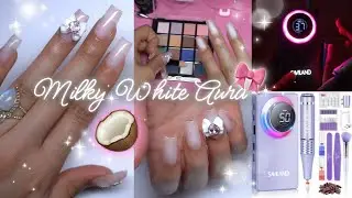 DIY: milky white aura nails. airbrush effect in seconds! ft. SAVILAND new e-file