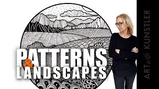 Patterns and landscapes. How to use patterns and tangles in a simple landscape drawing.