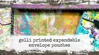 Accordion envelope pouch for holding collage ephemera | gelli printed background | mono printing