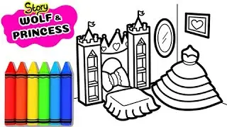 Draw and Paint Bedroom for kids - Story: WOLF AND PRINCESS- How to draw Princess's Bedroom