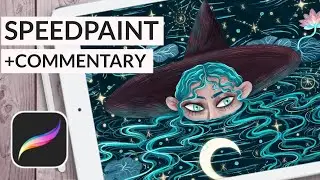How I Draw in Procreate / Moon Witch Illustration // Procreate Drawing Step by Step Tutorial