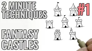 How to draw castles for fantasy maps - 01 - Easy step by step two minute technique