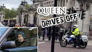 QUEEN DRIVES OFF From Buckingham Palace REAR EXIT. With Police Stopping Traffic!