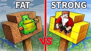 JJ and Mikey: FAT vs STRONG Tree Battle in Minecraft...