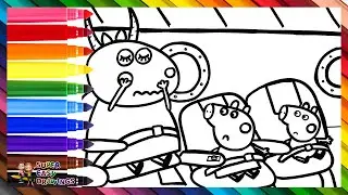 Draw and Color Peppa Pig, George Pig, and Madame Gazelle on an Airplane 🐷✈️💺🌈 Drawings for Kids