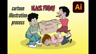 BLACK FRIDAY CARTOON ILLUSTRATION TIMELAPSE FROM SKETCH TO VECTOR | ADOBE ILLUSTRATION