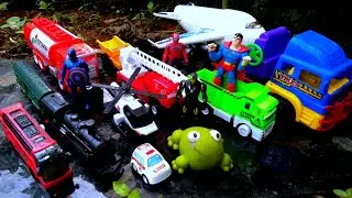 Mobil Mobilan, truk tronton, kereta api, mobil polisi, mobil pertamina dan pesawat,train toy car