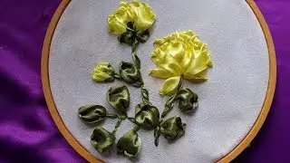 Beautiful Yellow Roses Ribbon Embroidery